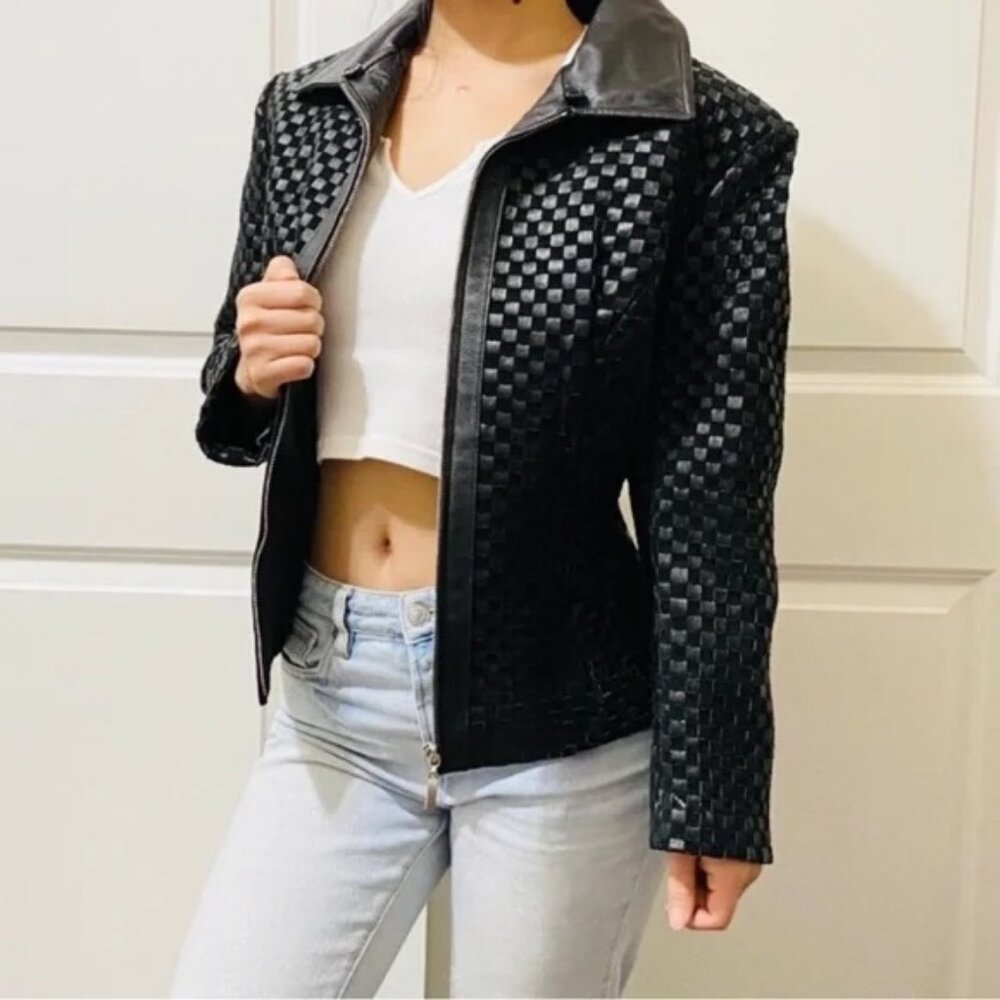 VINTAGE Marvin Richards quilted leather and suede jacket in black, size medium